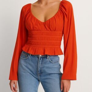 Topshop Long Sleeve Peplum Blouse Orange Size 4
